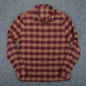Lululemon Shirt Mens Medium Red Gold Plaid Masons Peak Flannel Long Sleeve